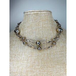 Ann Taylor Gold-Tone Chain Link Necklace With Graduated Beaded Accents 34 Inches